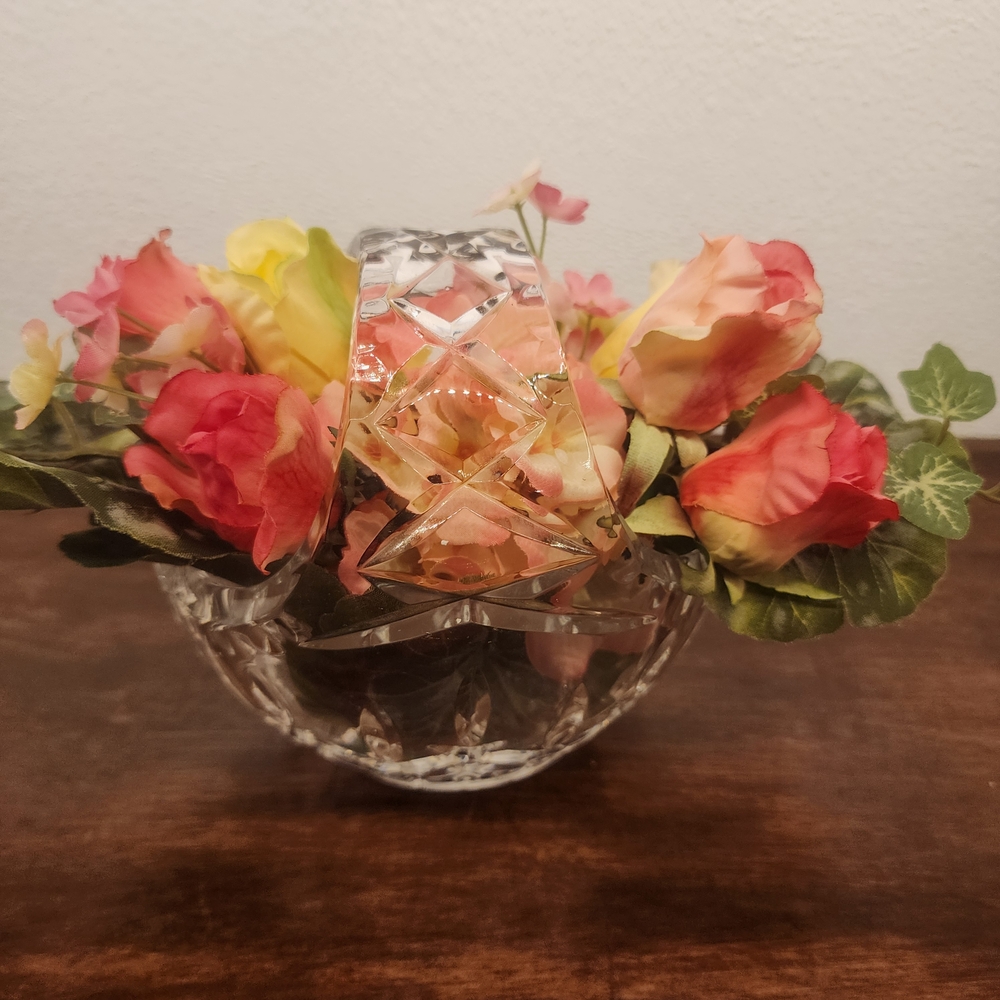 Crystal Basket Spring Floral Arrangement with Multicolor Roses